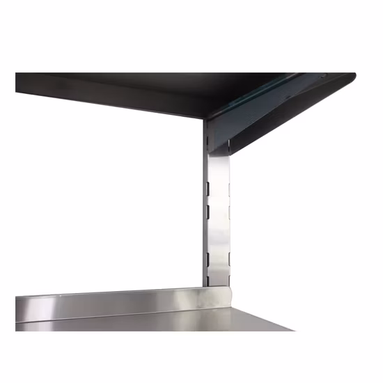 Werksseitig gewerblich genutztes Catering-Restaurant, Hotelküche, verstellbares Wandregal aus Edelstahl, montiert mit verstellbaren zweilagigen Hängeregalen